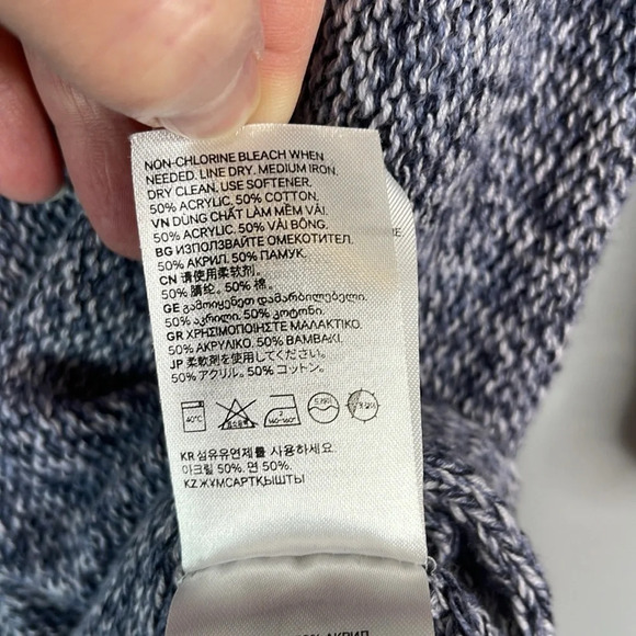 H&M Navy Marled Sweater Relaxed Fit 1/2 Dolman Sleeve Soft Cotton Coastal XS - Picture 9 of 11